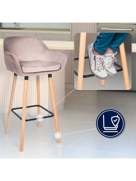 Taburete de bar Grant terciopelo, gris claro