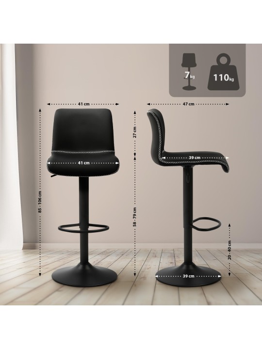 Taburete de bar Henchy de piel sintética, negro