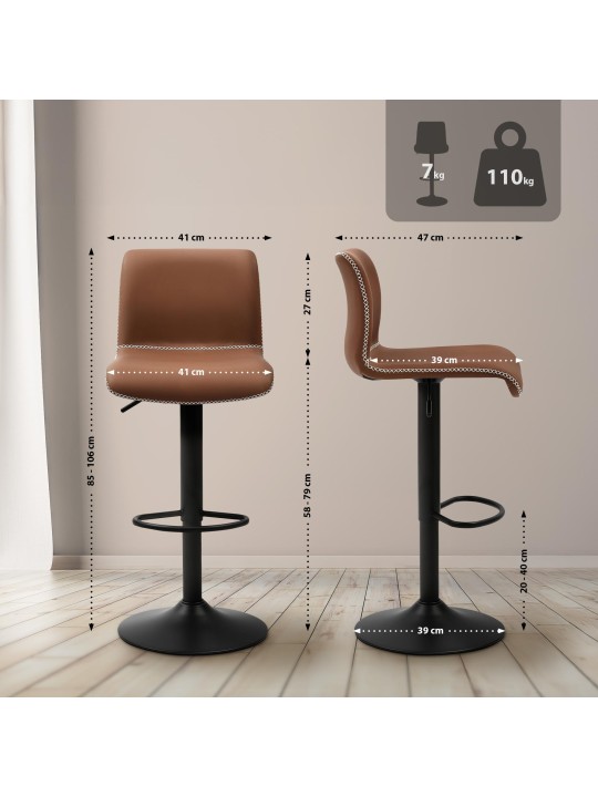 Taburete de bar Henchy de piel sintética, marrón