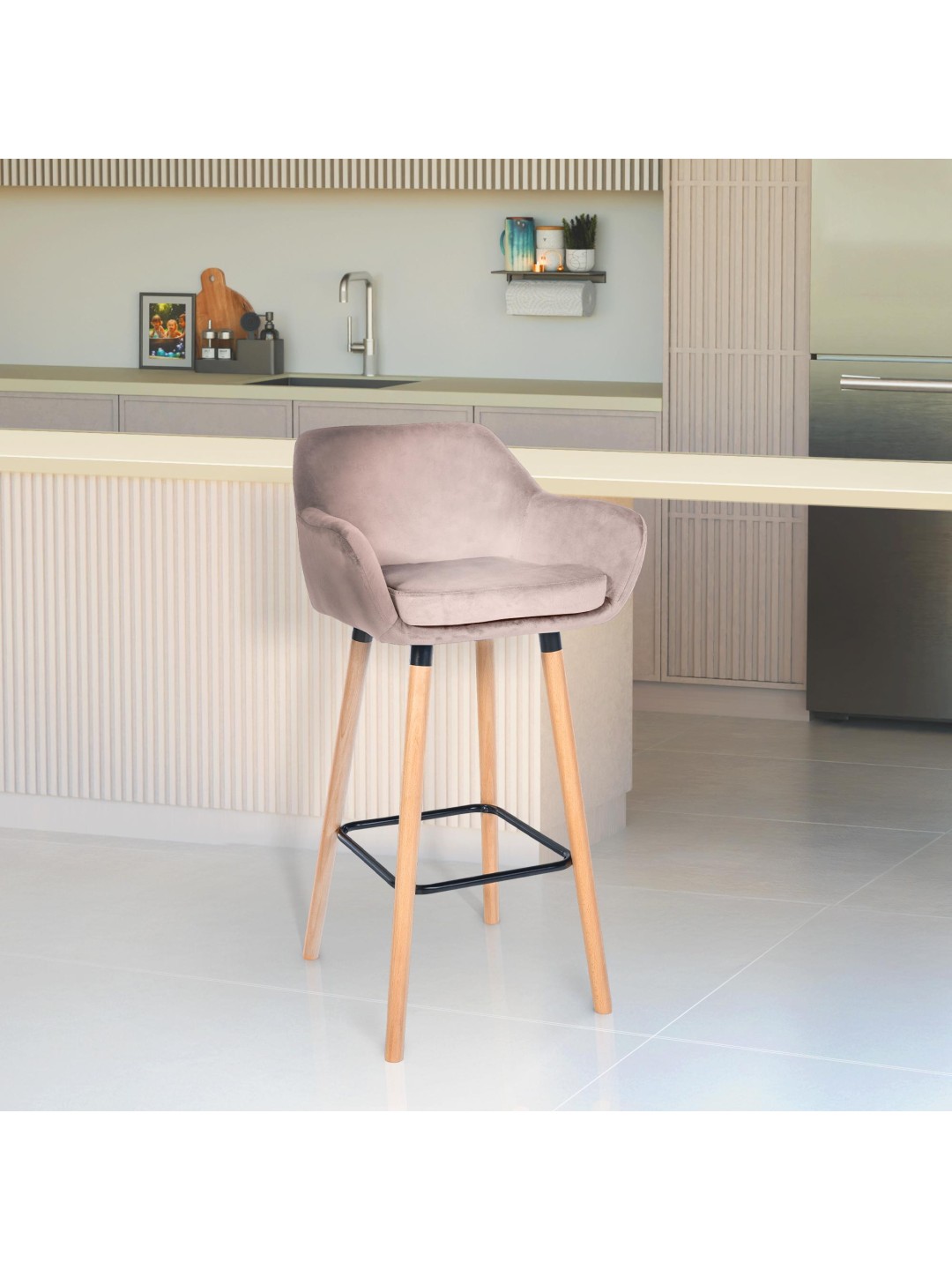 Juego de 2 taburetes de bar Grant terciopelo, gris claro