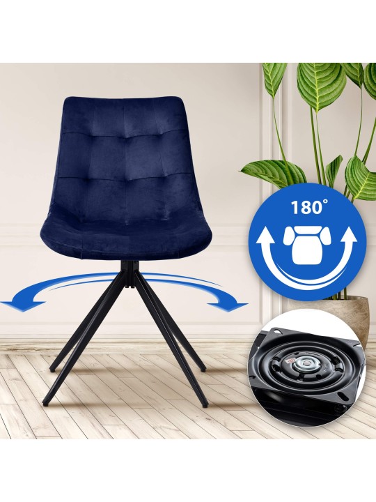 Juego de 2 sillas de comedor Merna terciopelo, azul oscuro