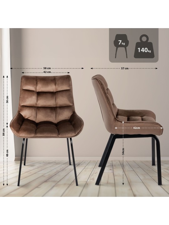 Conjunto de 2 sillas Saranda terciopelo, marrón