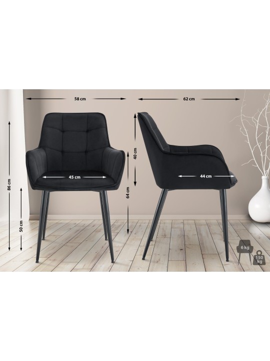 Juego de 2 sillas de comedor Ferndale de terciopelo, negro