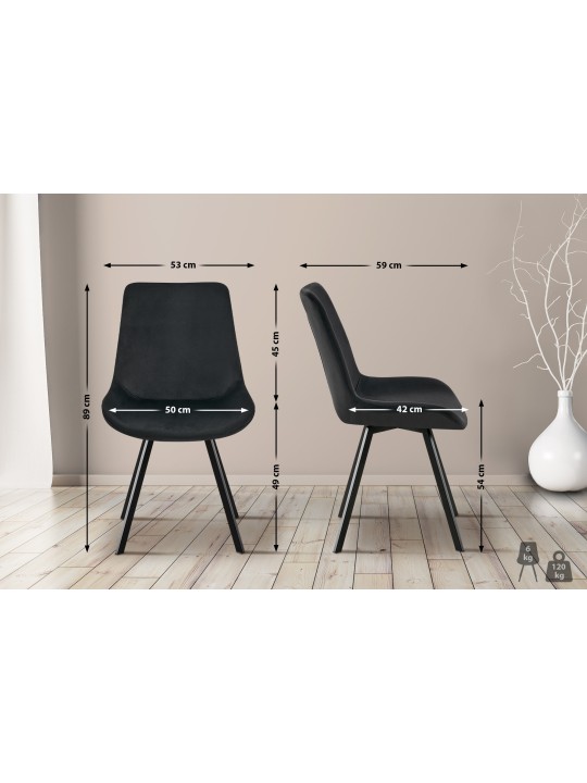 Juego de 2 sillas de comedor Lewes terciopelo, negro