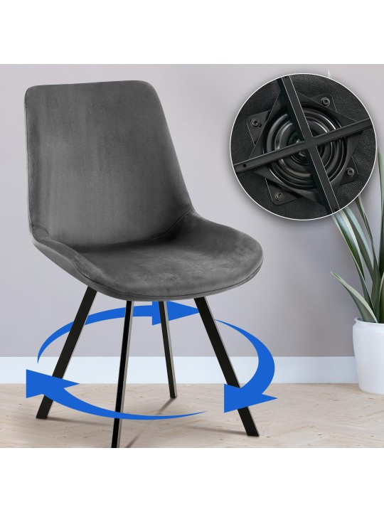 Juego de 2 sillas de comedor Lewes terciopelo, gris oscuro