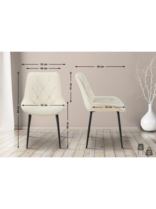 Juego de 2 sillas de comedor Wallace terciopelo, crema