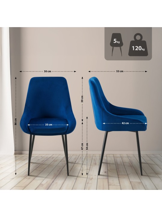 Silla de comedor de terciopelo Elmira, azul oscuro