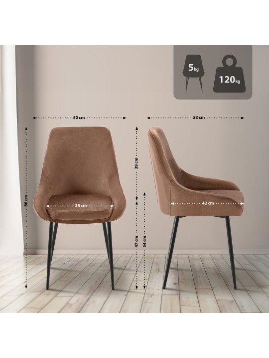 Silla de comedor de terciopelo Elmira, marrón