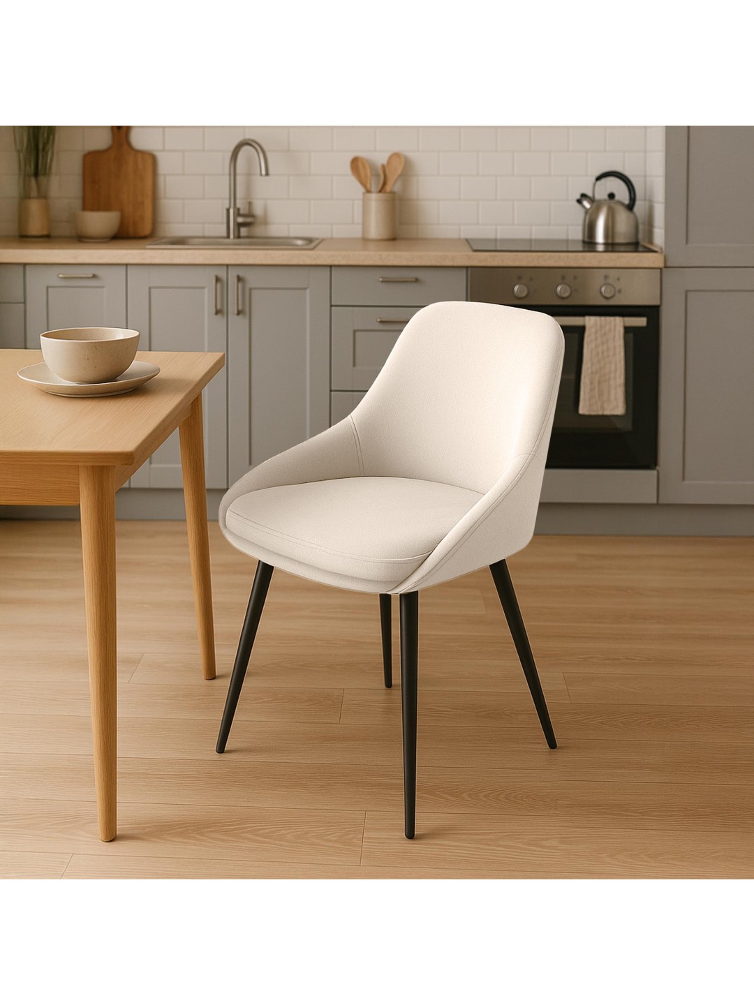 Silla de comedor de terciopelo Elmira, crema