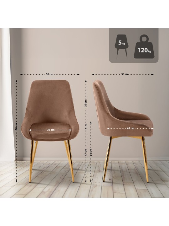 Silla de comedor Elmira terciopelo dorado, marrón