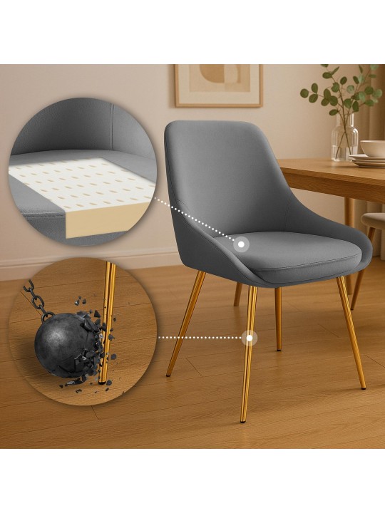 Silla de comedor Elmira terciopelo dorado, gris oscuro