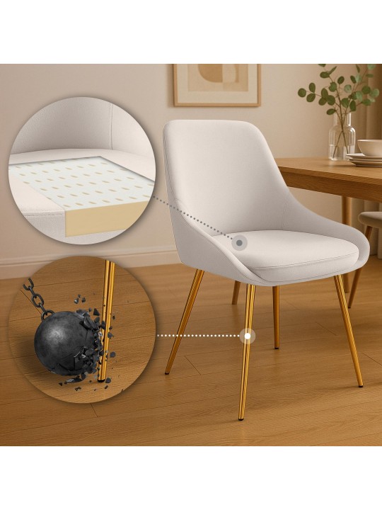 Silla de comedor Elmira terciopelo dorado, crema