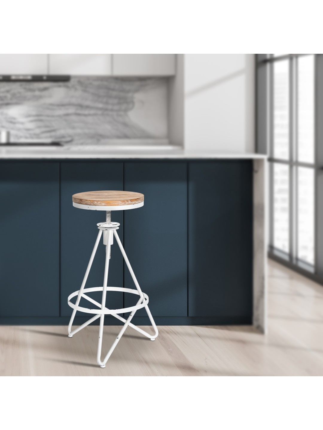 Juego de 2 taburetes de bar Karla, blanco antiguo