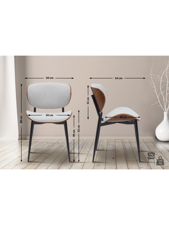 Juego de 2 sillas de comedor tela Enid, nogal/crema