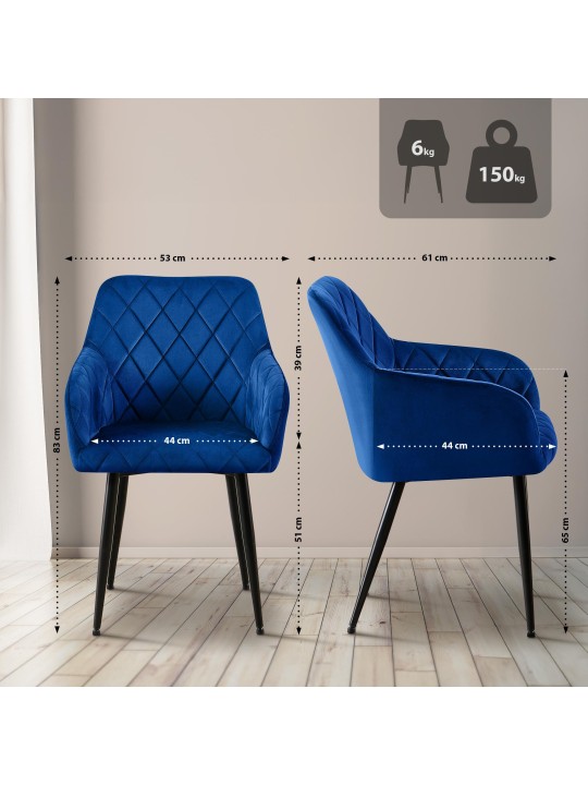 Silla de comedor Monett terciopelo B, azul oscuro