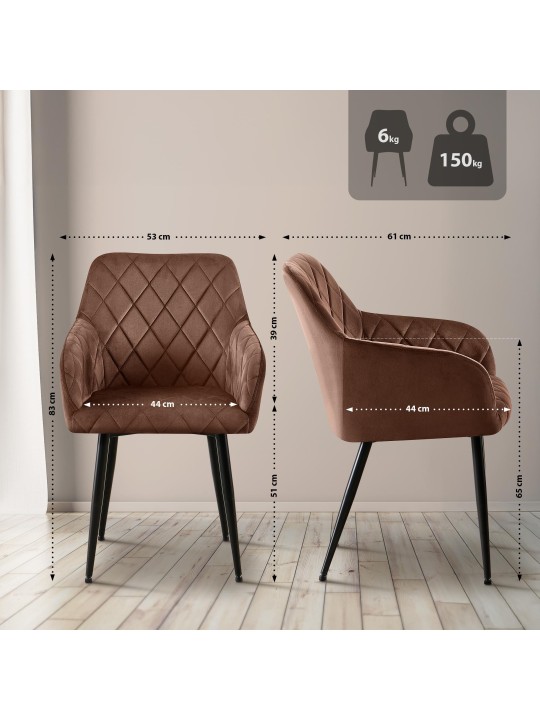 Juego de 2 sillas de comedor Monett terciopelo B, marrón Juego de 2 sillas de comedor Monett terciopelo B, marrón