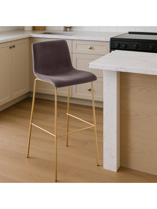 Taburete de bar Hoover de terciopelo de 4 pies dorado, marrón