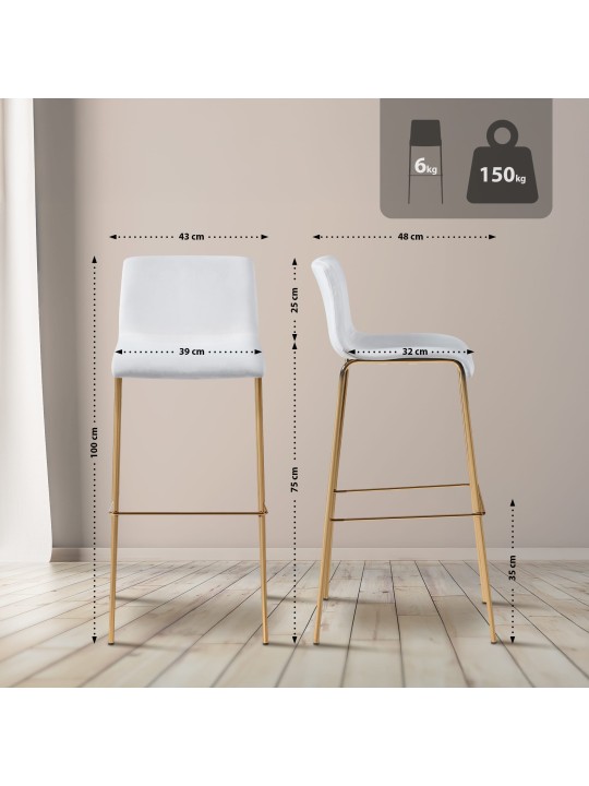 Taburete de bar Hoover de terciopelo de 4 pies dorado, crema