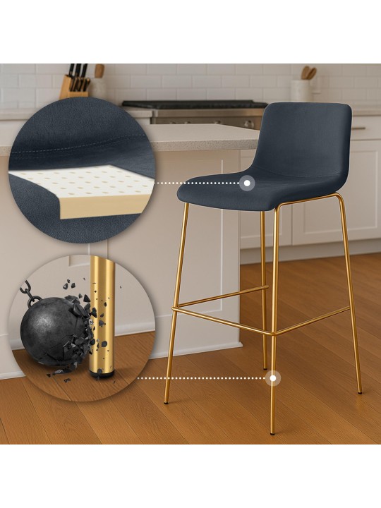 Taburete de bar Hoover de terciopelo de 4 pies dorado, negro