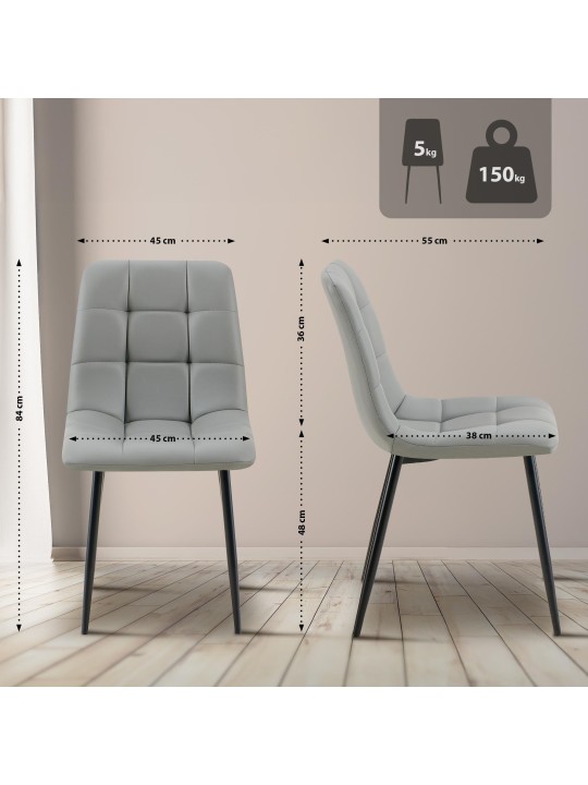 Silla de comedor Antibes piel sintética, gris claro