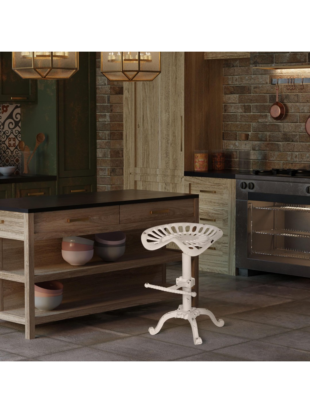 Taburete de bar Butch, blanco antiguo