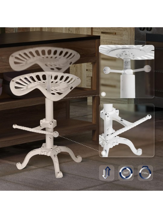 Taburete de bar Butch, blanco antiguo