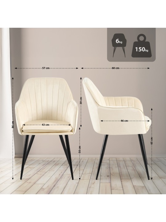 Silla de comedor Cheryl terciopelo, crema