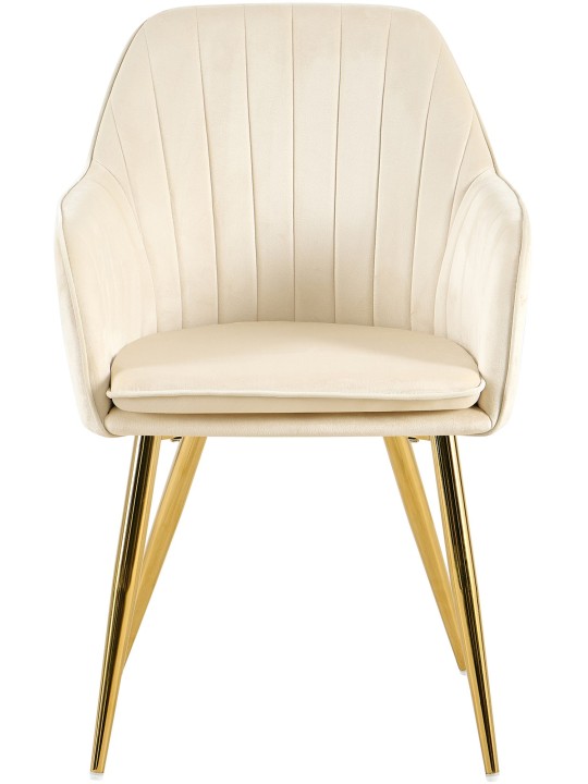 Silla de comedor Cheryl terciopelo dorado, crema
