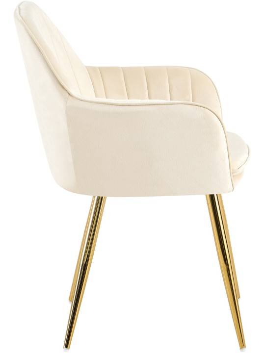 Silla de comedor Cheryl terciopelo dorado, crema