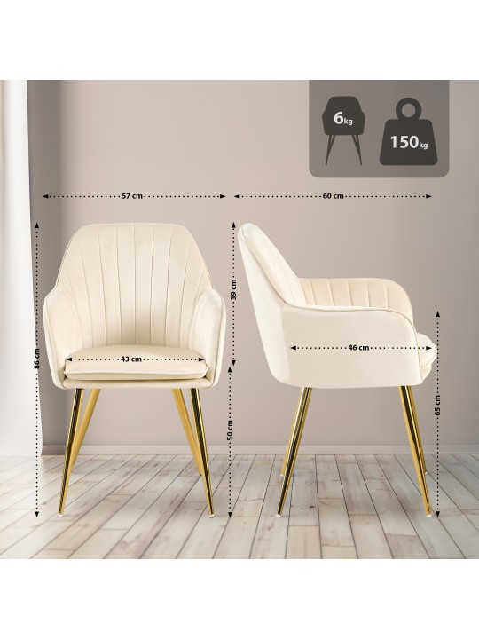 Silla de comedor Cheryl terciopelo dorado, crema