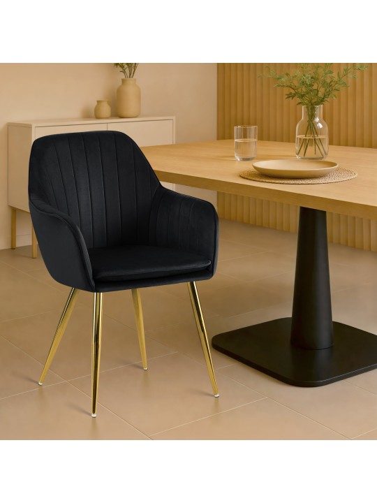 Silla de comedor Cheryl terciopelo dorado, negro