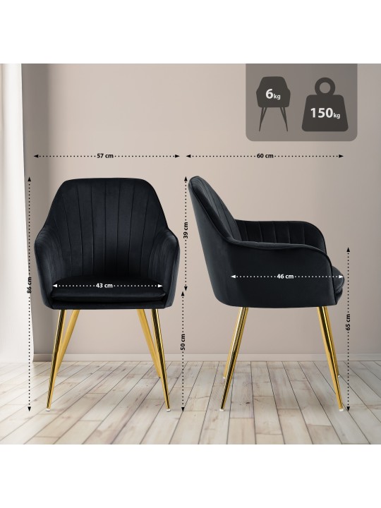 Silla de comedor Cheryl terciopelo dorado, negro