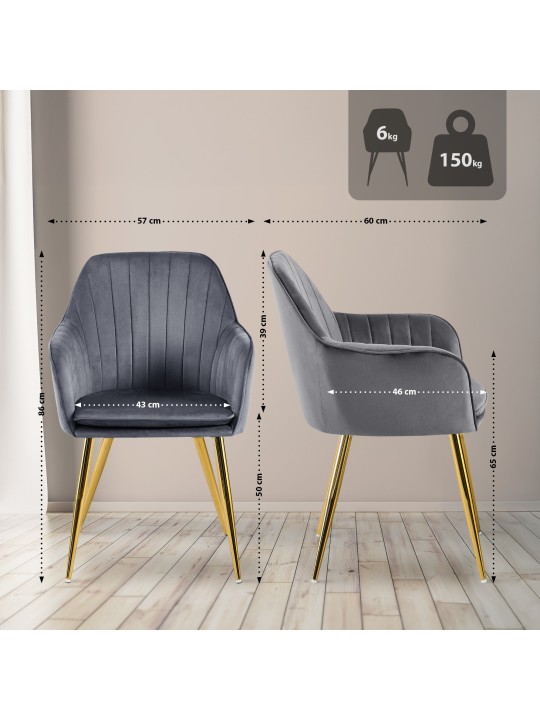 Silla de comedor Cheryl terciopelo dorado, gris oscuro