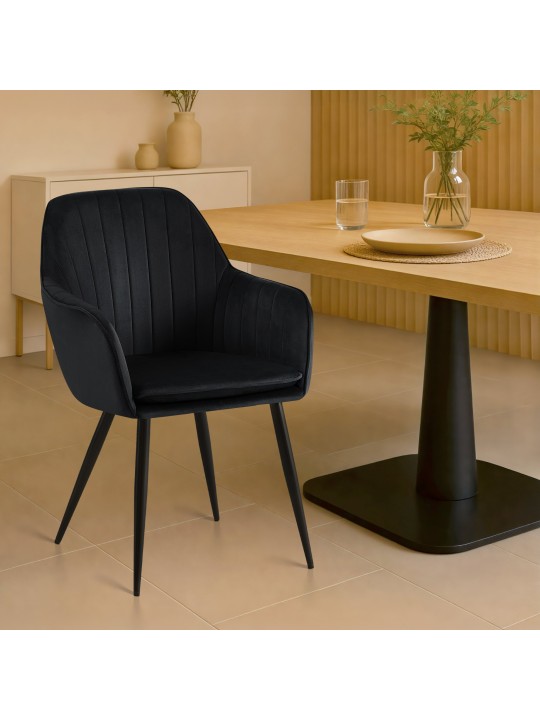Silla de comedor Cheryl terciopelo, negro