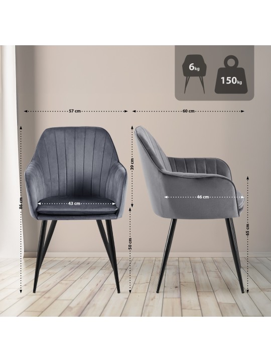 Silla de comedor Cheryl terciopelo, gris oscuro