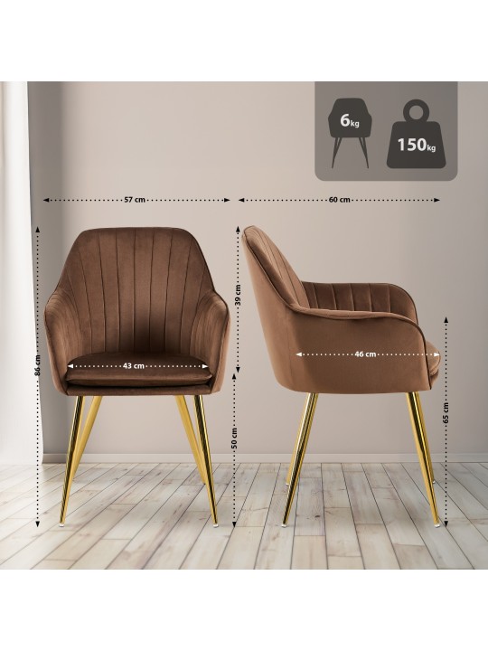 Silla de comedor Cheryl terciopelo dorado, marrón Silla de comedor Cheryl terciopelo dorado, marrón