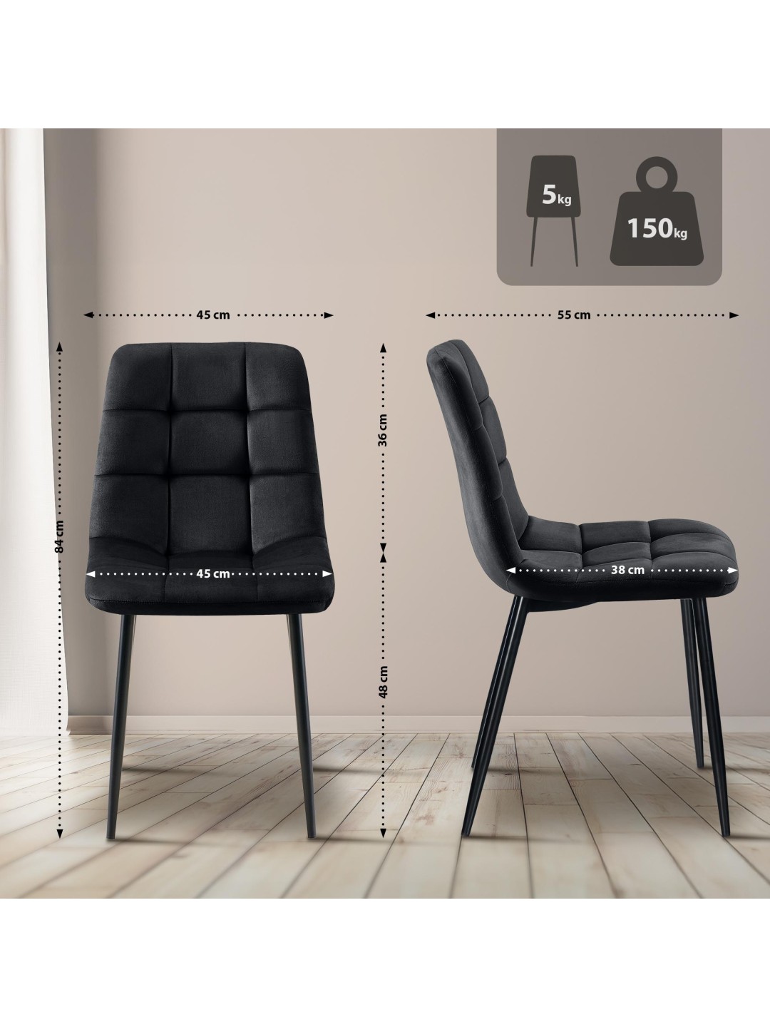 Juego de 4 sillas de comedor Antibes, negro