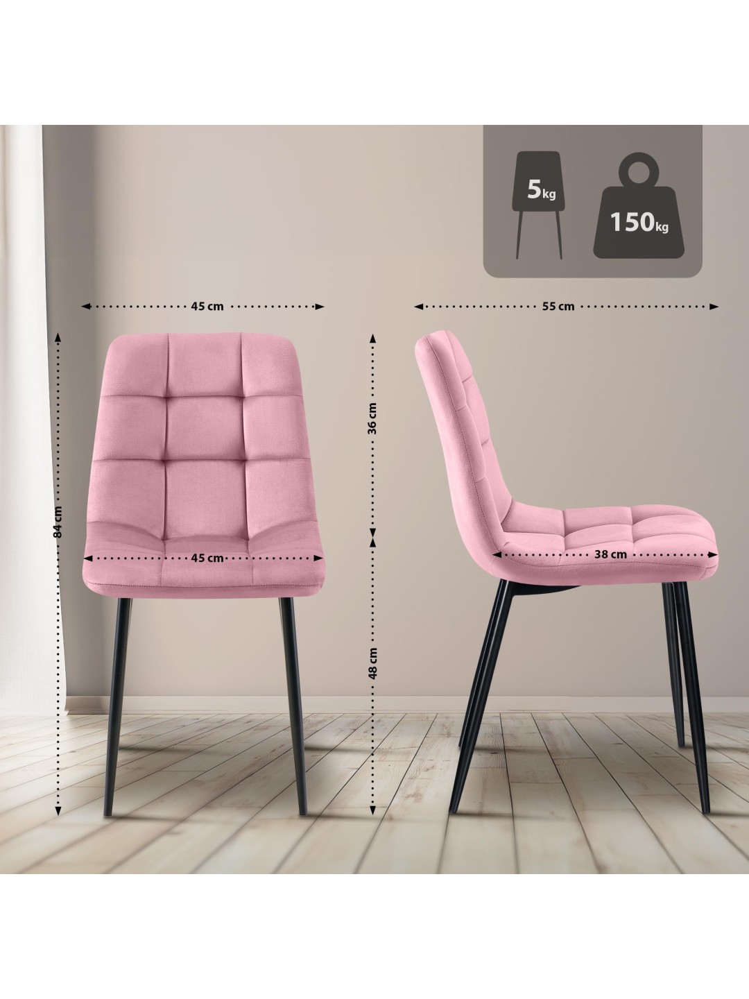 Juego de 4 sillas de comedor Antibes, rosa