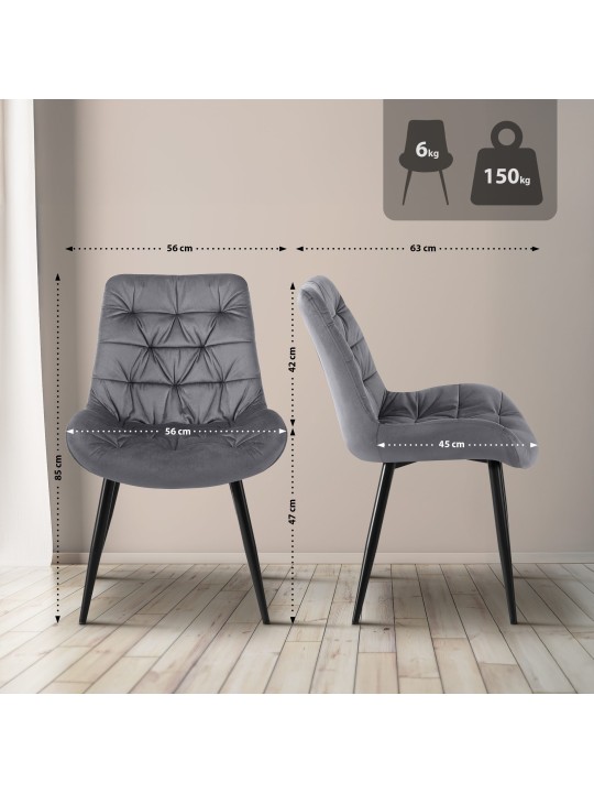 Silla de comedor de terciopelo Rossford, gris oscuro