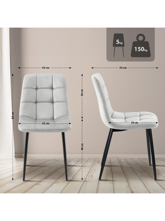 Juego de 2 sillas de comedor Tilde terciopelo, gris