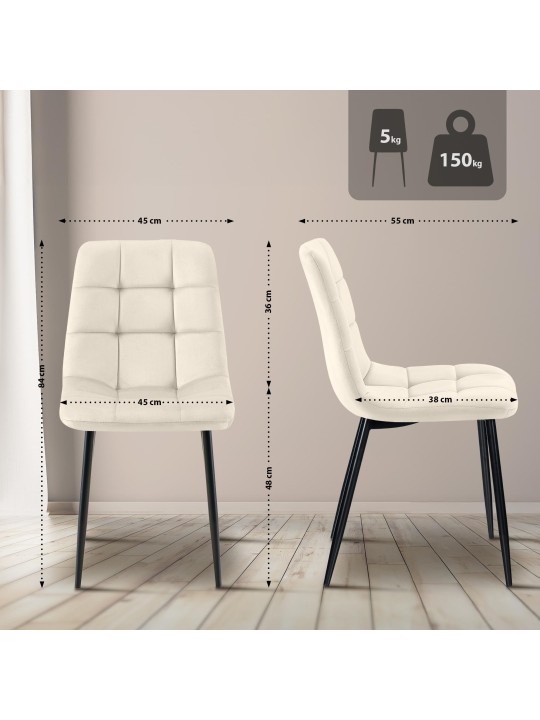 Juego de 2 sillas de comedor Tilde terciopelo, crema