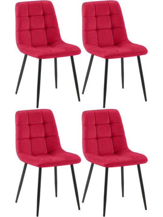 Juego de 4 sillas de comedor Tilde terciopelo, rojo