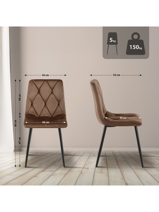 Silla de comedor de terciopelo Clairton, marrón