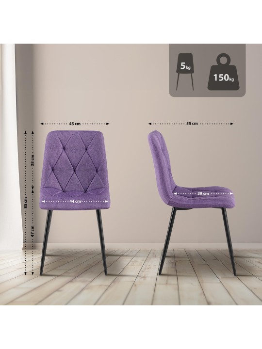 Juego de 2 sillas de comedor tela Clairton, lila