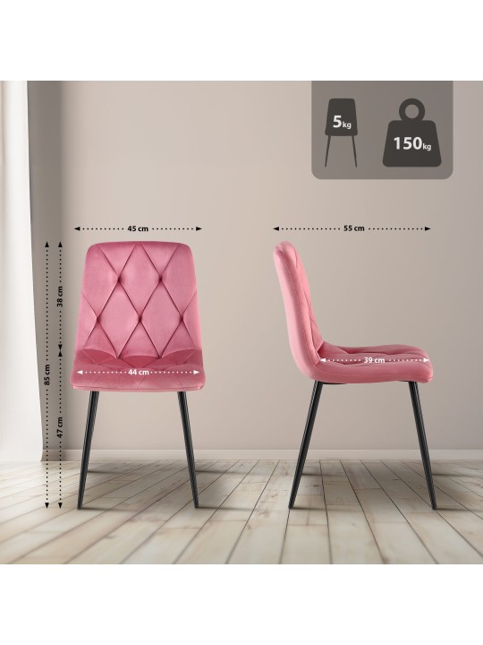 Juego de 2 sillas de comedor Terciopelo Clairton, rosa