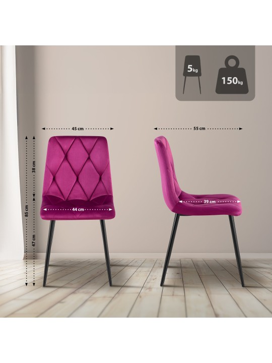 Juego de 2 sillas de comedor Terciopelo Clairton, lila