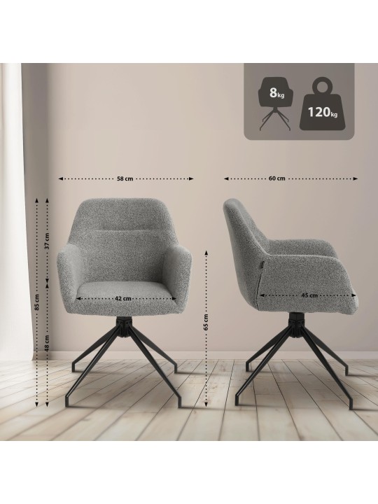 Silla de comedor Merlinda tela Teddy, gris