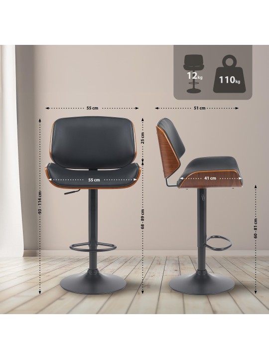 Taburete de bar Beverly B piel sintética, nogal/negro