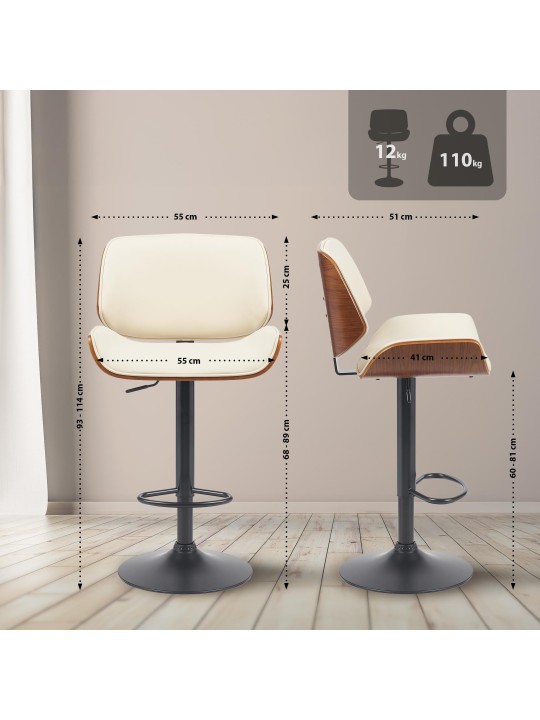 Taburete de bar Beverly B piel sintética, nogal/crema