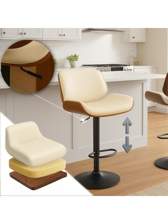 Taburete de bar Beverly B piel sintética, nogal/crema